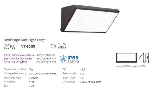 Plafoniera Parete LED 20w IP65 Luce Natura Grigia